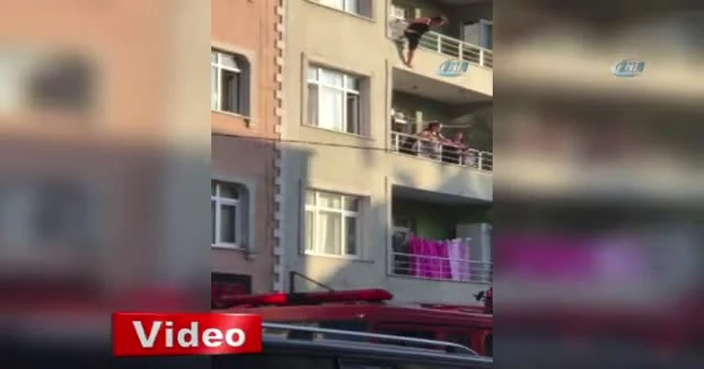 Alkollü kadın balkondan böyle atladı