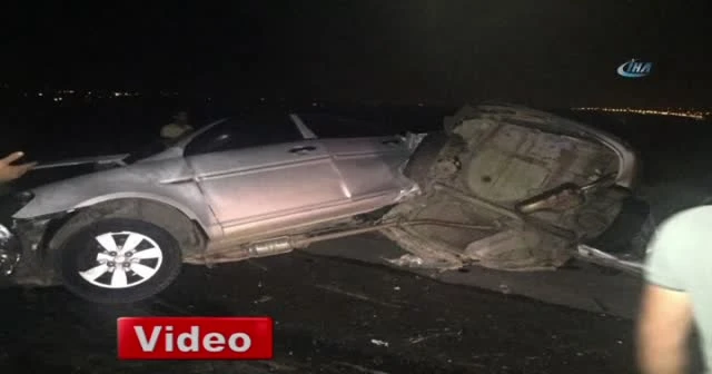 Hurdaya dönen araçtan sağ çıktı