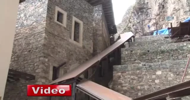 Sümela Manastırı’nda restorasyon çalışmalarını İHA görüntüledi