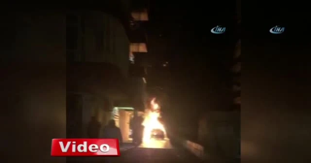 Yanan otomobilin patlama anı kamerada