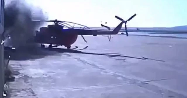 Helikopterin pervanesi tesise çarptı