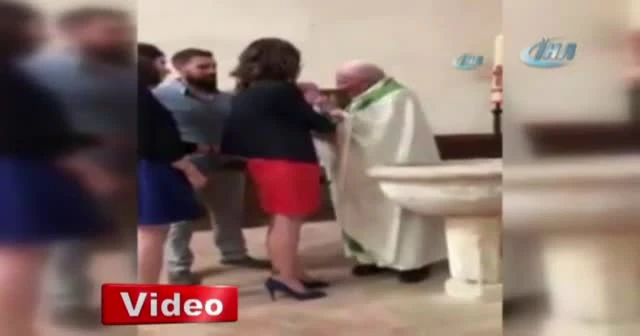 Rahipten bebeğe şoke eden tokat!
