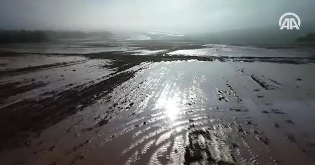 Elmalı'daki sel havadan görüntülendi