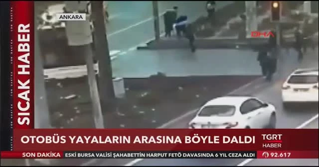 Ankara'da belediye otobüsü yayaların arasına böyle daldı