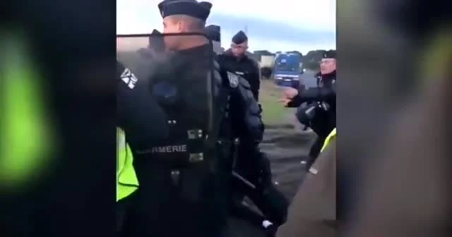Fransız polisi engelli eylemciyi yere attı