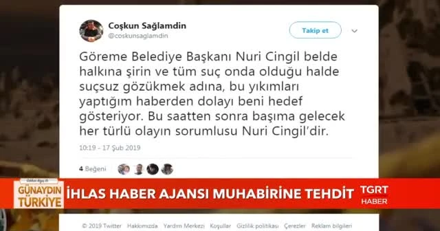İHA Muhabiri Coşkun Sağlamdin'e tehdit!