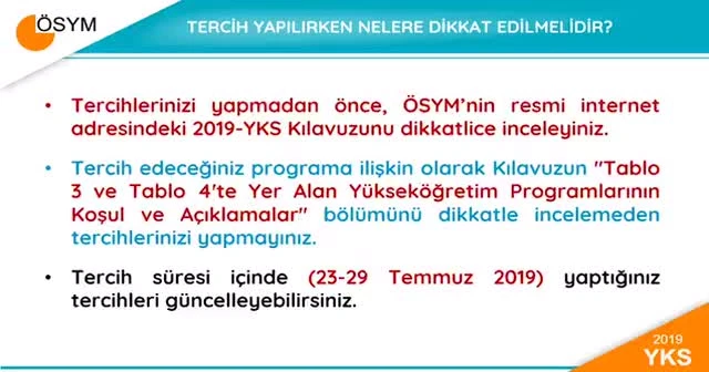 ÖSYM'den YKS tercih sürecindeki adaylara hatırlatma