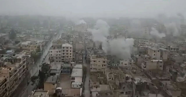 Esad rejiminin bombardımanı havadan görüntülendi