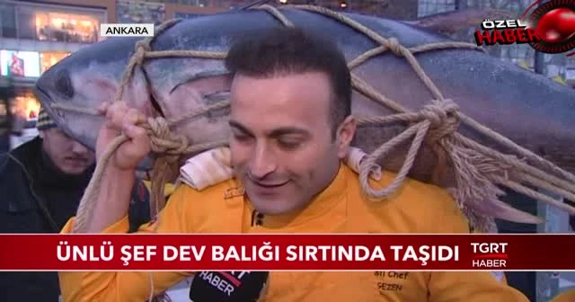 Ünlü şef dev balığı sırtında taşıdı