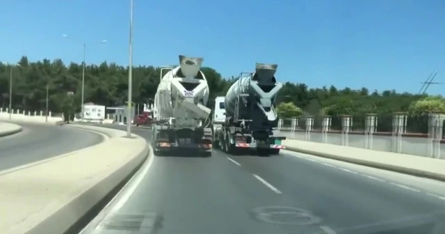 Beton mikserlerinin yarışı yürekleri ağza getirdi