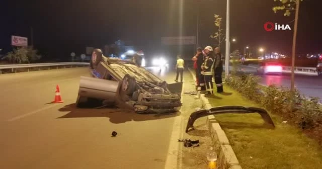 Kontrolden çıkan otomobil önce kaldırıma çarptı ardından takla attı