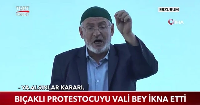 Bıçaklı protestocuyu vali bey ikna etti
