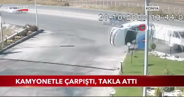 Kamyonetle çarpıştı, takla attı