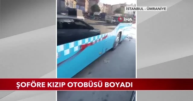 Otobüse alınmayan kadın taksiyle takip edip otobüsü kırmızıya boyadı