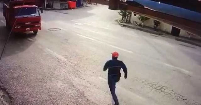 Park ettiği kamyonun freni boşalınca peşinden böyle koştu