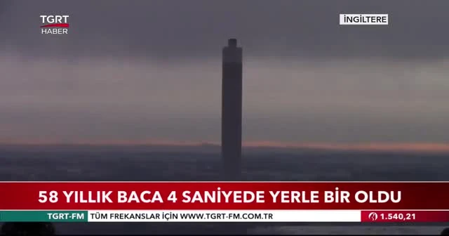58 yıllık baca 4 saniyede yerle bir oldu