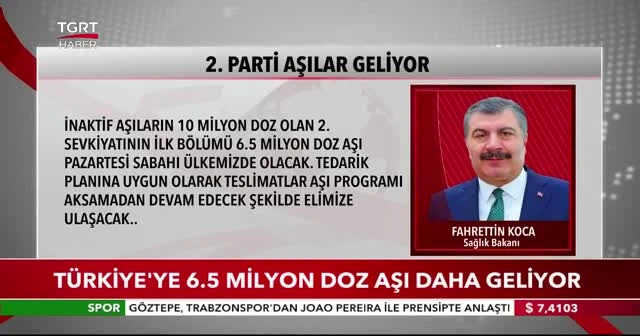 Türkiye'ye 6.5 milyon doz aşı daha geliyor