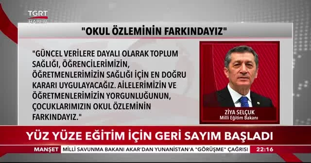 Yüz yüze eğitim için geri sayım başladı