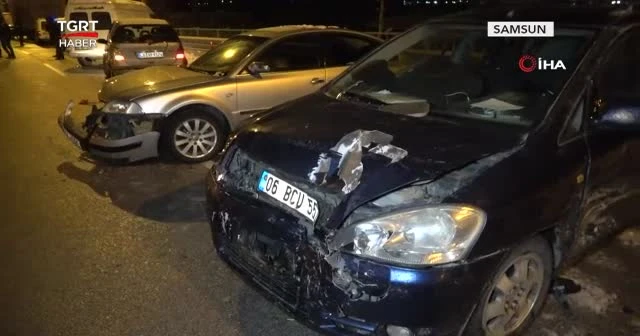 Buz tutan viyadükte 15 araç kaza yaptı