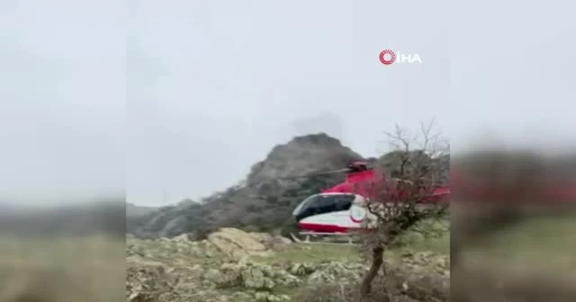 Dağlık alanda yaralanan kadının imdadına hava ambulansı yetişti