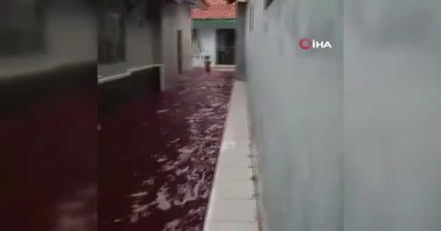 Endonezya’da sel suları atık boya ile karıştı, sokaklar kırmızıya büründü