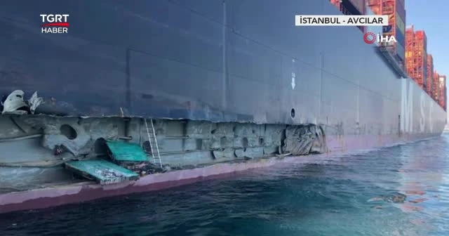 Konteyner gemisi iskeleye çarptı