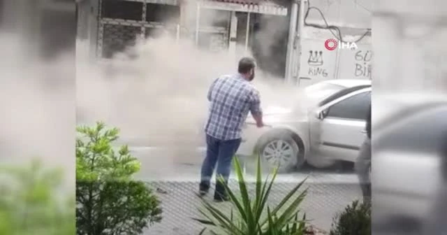 Parlayan alevden kaçış kamerada
