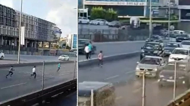 E-5 Karayolundaki çocukların tehlikeli oyunu