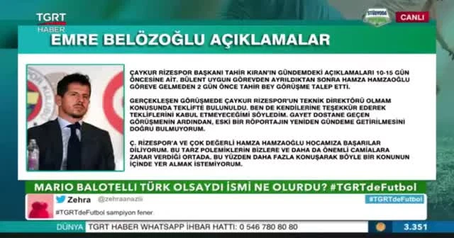 Emre Belözoğlu TGRT Haber'e konuştu