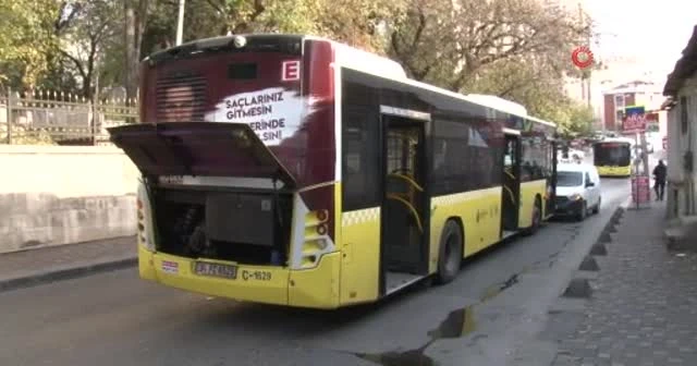 İETT aracı yolda kaldı, sürücü caddeyi trafiğe kapattı