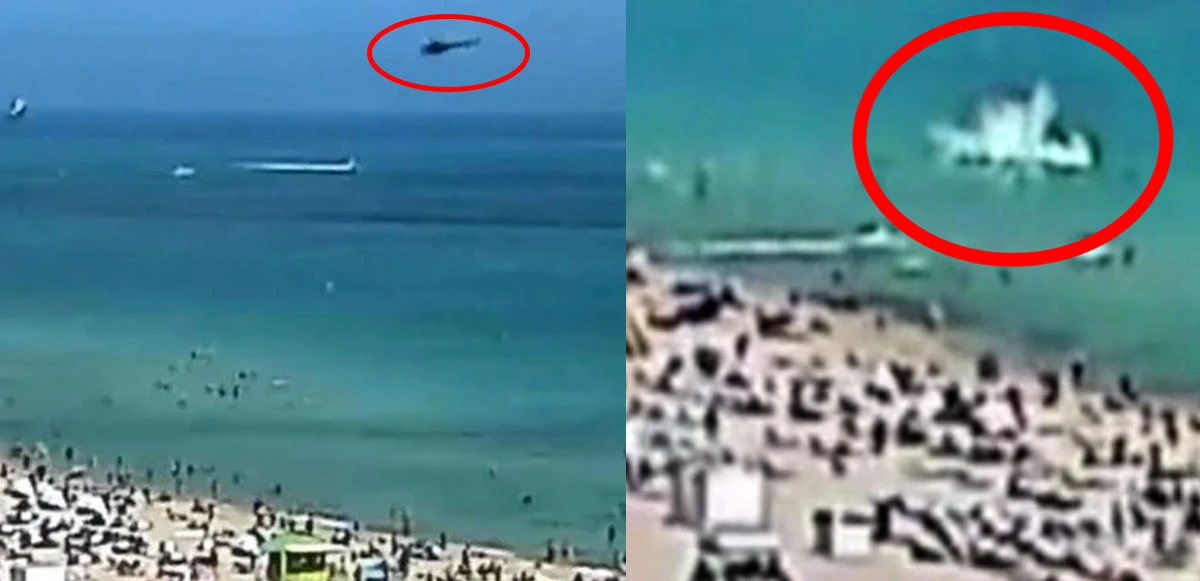 Miami'de sahile düşen helikopter saniye saniye kamerada