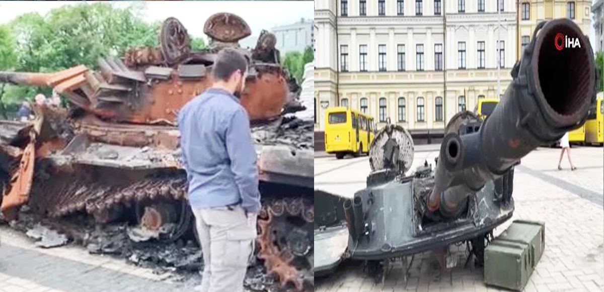 İmha edilen Rus tankları sergileniyor