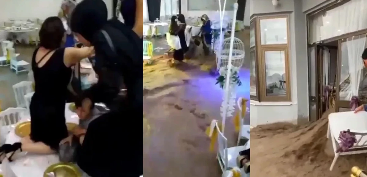 Sele düğünde yakalandılar, masaların üzerine çıkarak kurtuldular