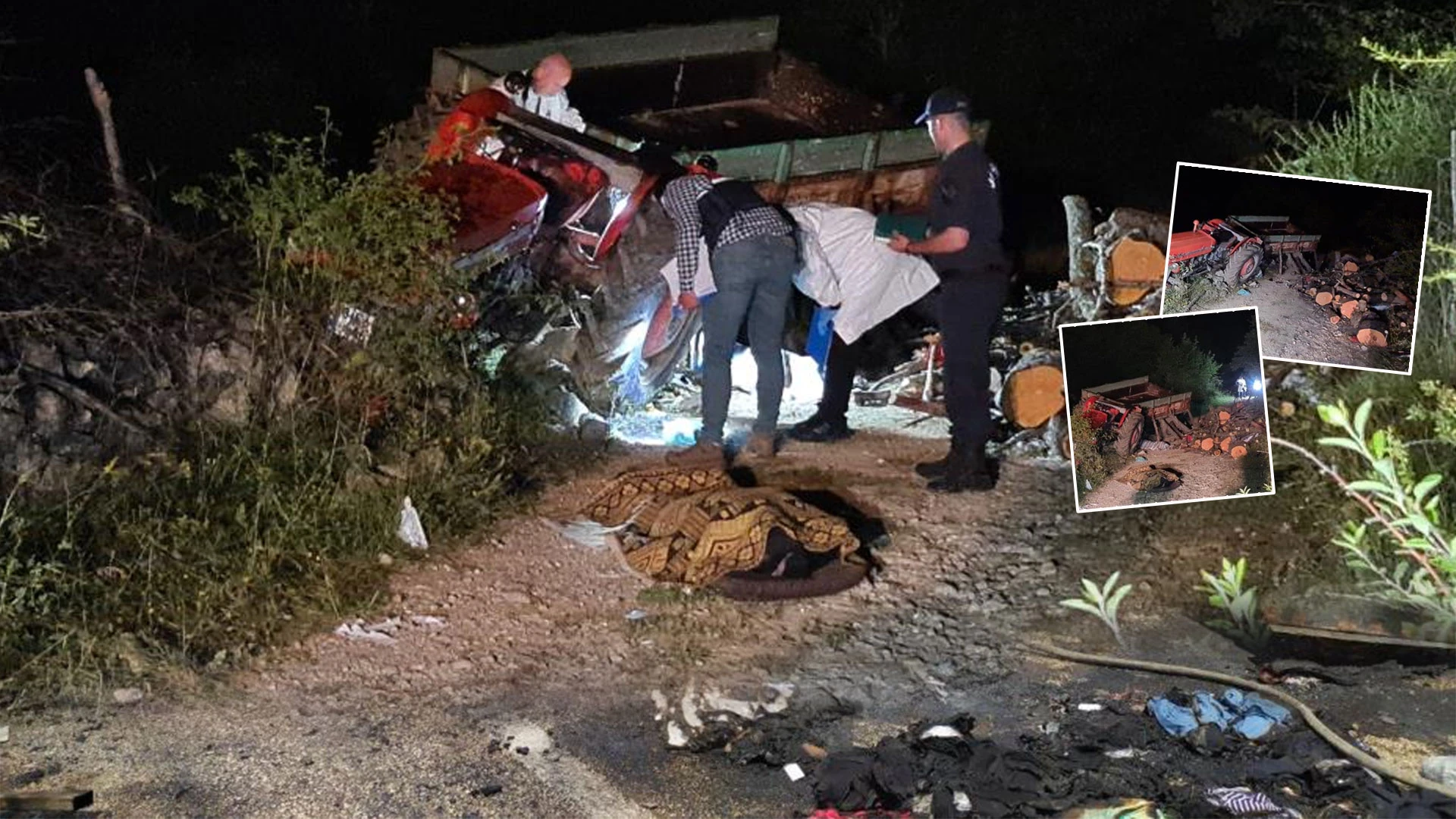 Odun yüklü traktör römorku devrildi, 4 kişi altında kaldı: 2 ölü, 1’i ağır 2 yaralı