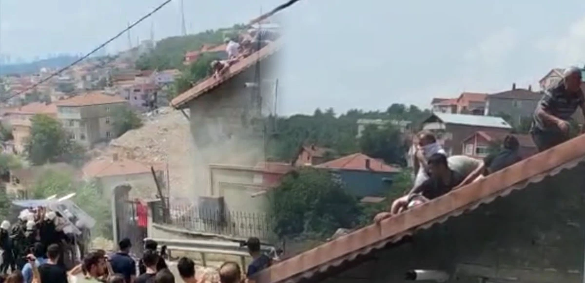 Beykoz'da yıkım gerginliği: Çatıya çıkıp polisi taş yağmuruna tuttular