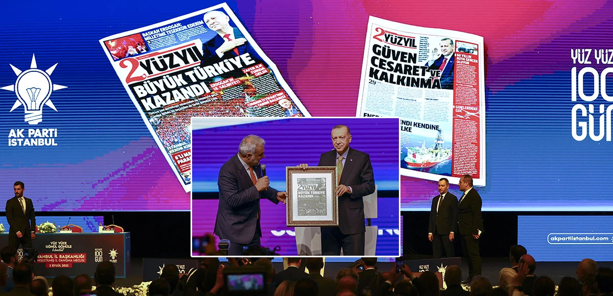 Erdoğan'a dikkat çeken hediye: 2023 seçimlerini kazanmış gibi hazırlanan gazete verildi