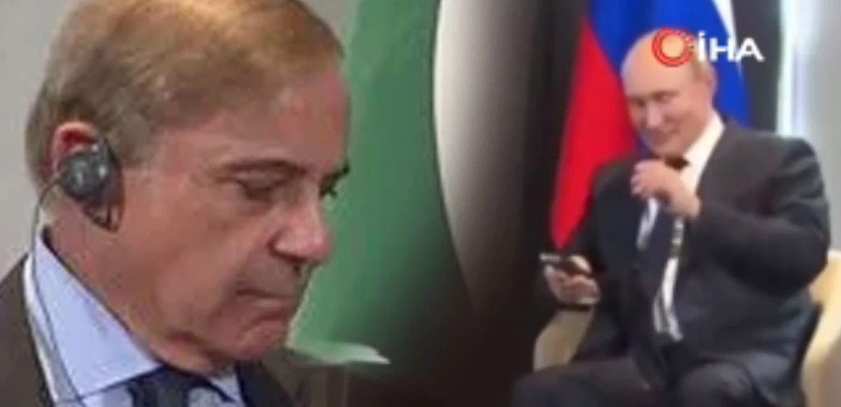 Putin kahkahaya bastı! Pakistan Başbakanı Şahbaz Şerif'in kulaklık ile mücadelesi güldürdü