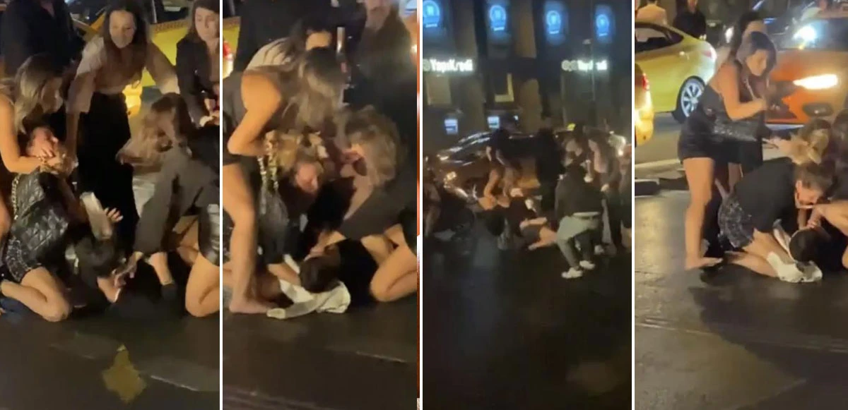 İstanbul'un göbeğinde kadınlar birbirine girdi: Saç saça baş başa kavga
