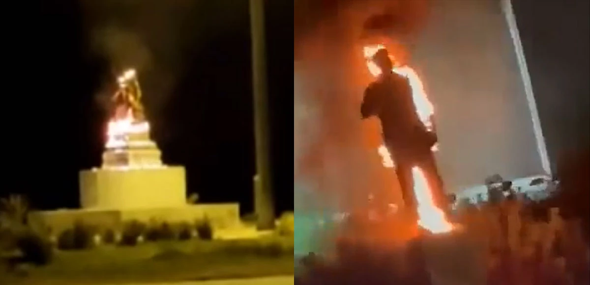 İran’da Kasım Süleymani heykeli ateşe verildi