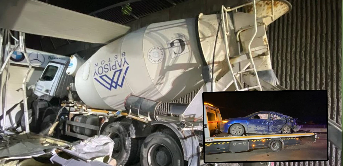 Kaza yapan beton mikseri köprüden uçtu, ortalık savaş alanına döndü