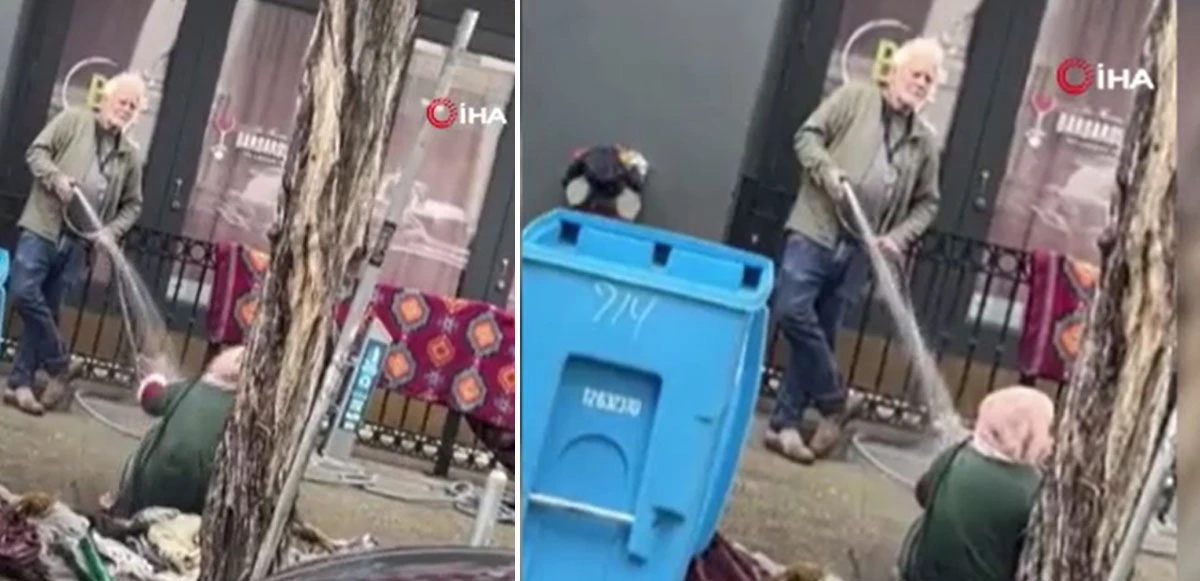 Dondurucu soğukta akıl almaz vicdansızlık! Evsiz kadını hortumla ıslatarak işkence etti