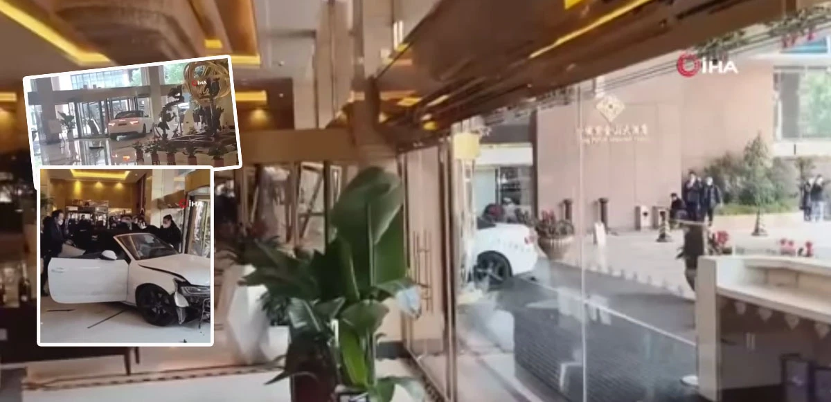 Çalışanlara kızdı, aracıyla otele daldı