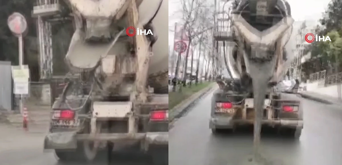 Ambulansa yol vermeyen mikser yola beton harcı döktü! Hakaret ve küfürler yağdırdı