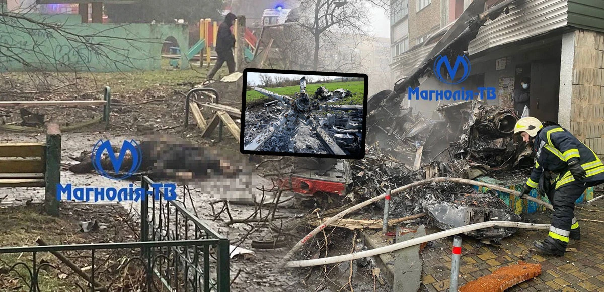 Kiev'de anaokulunun yanına helikopter düştü