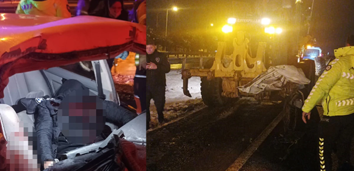 Kar küreme aracına ok gibi sapladı: Feci kaza kamerada