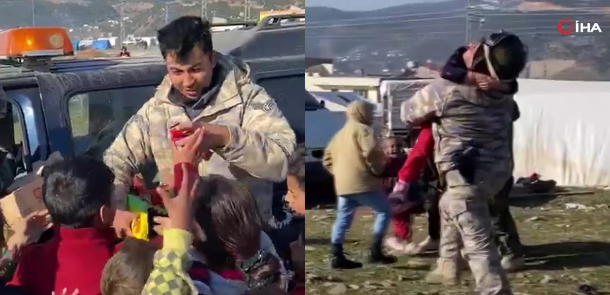 Depremzede çocukların çikolata sevinci içleri ısıttı