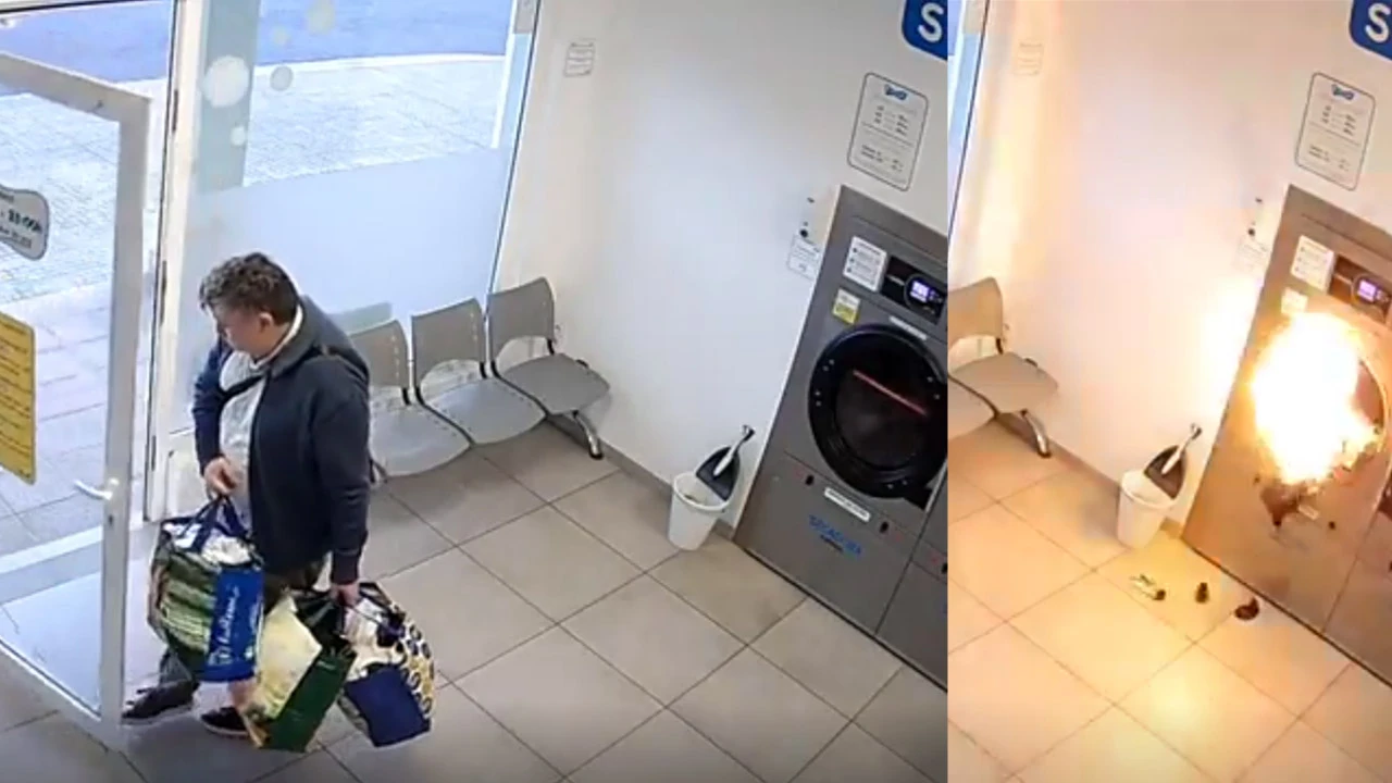 İnanılmaz kurtuluş! Hemen arkasından çamaşır makinesi bomba gibi patladı