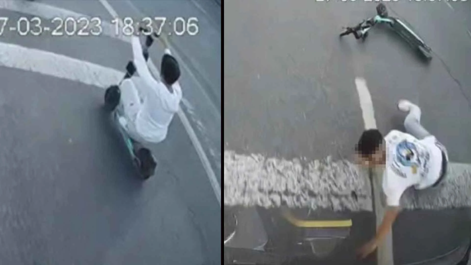 Şoförün refleksi hayat kurtardı! Scooterlı gençlerin ölümden kıl payı kurtuluşu kamerada