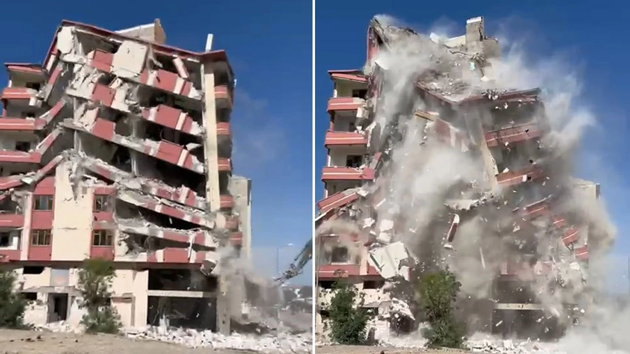 Hasarlı binaya tek dokunuş yetti! Yerle bir oldu