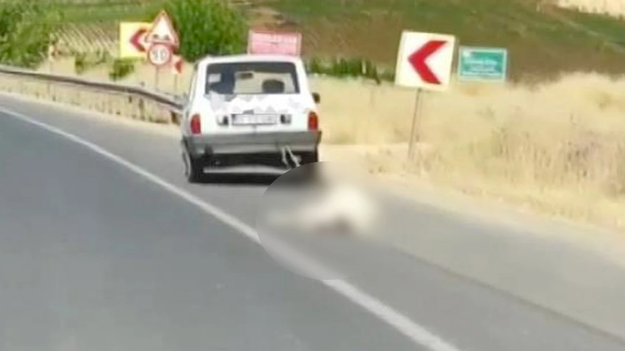 Adıyaman'da korkunç görüntüler: Köpeği aracın arkasına bağladı, metrelerce sürükledi